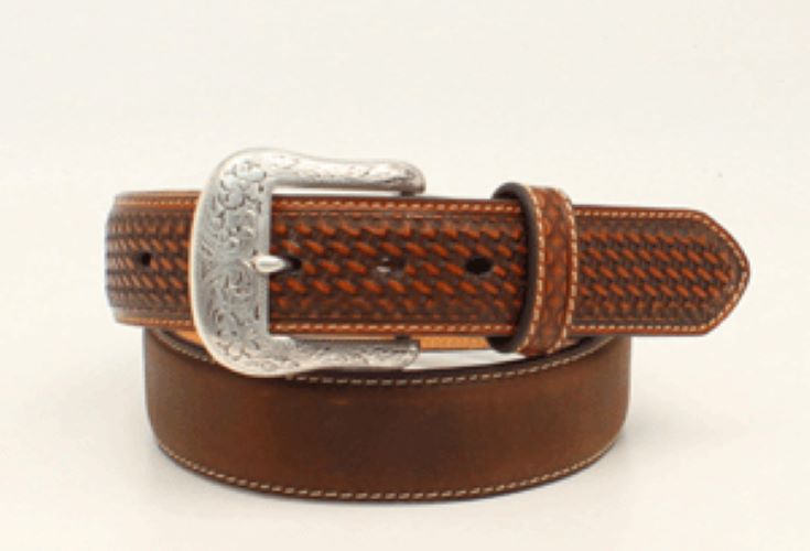 Ariat Medium Brown Distressed Leather Men's Belt with Logo Conchos A1019644
