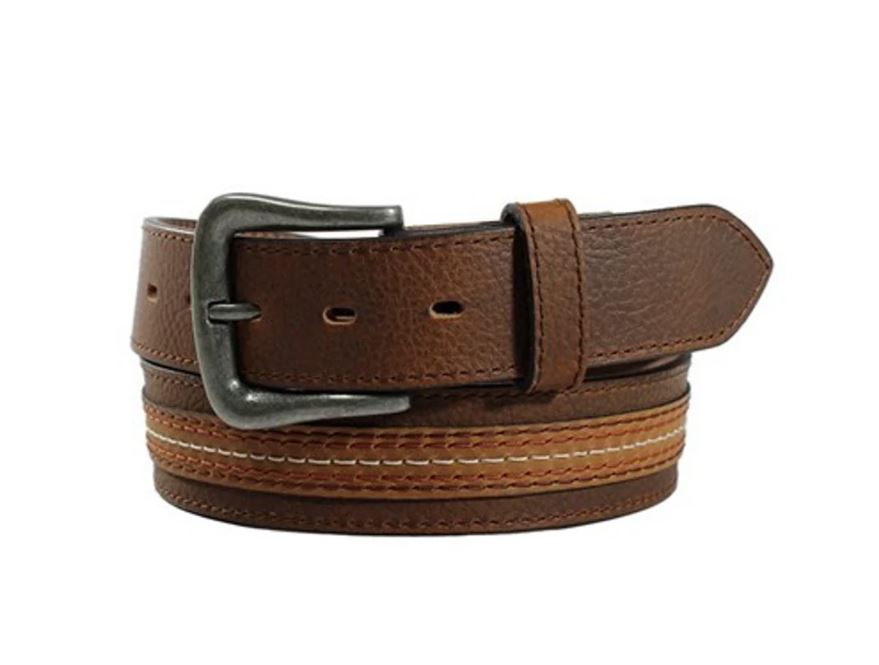 Ariat Medium Brown Men's Genuine Leather Belt with Multi-colored Stitched Inlay A1040344