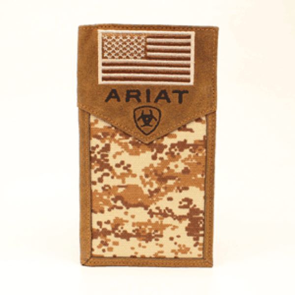Ariat Medium Brown Mens Digital Camo Flag Rodeo Wallet A3536444