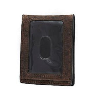Ariat Men's Double Barrel Brown Ostrich Print with Bottle Cap Money Clip Bi-Fold Wallet N5488602