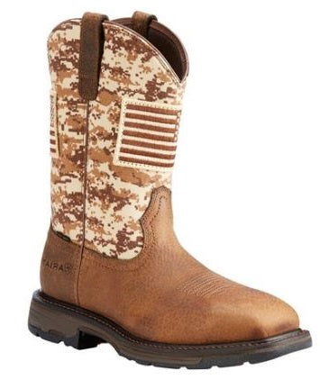Ariat Men's WorkHog Patriot Camo Safety Toe Wellington Work Boots 10022968