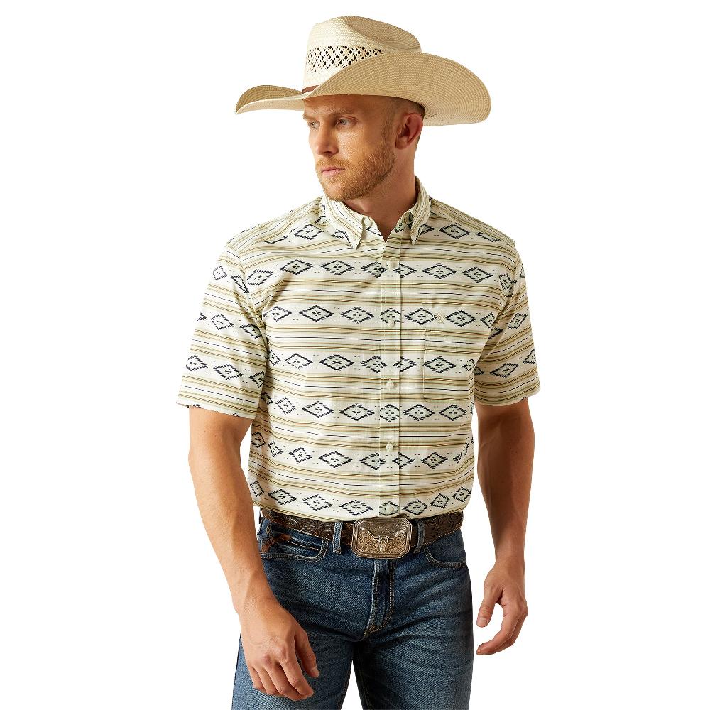Ariat Mint with Diamond and Striped Print Christopher Men's Classic Fit Collared Short Sleeve Button Front Shirt 10054816