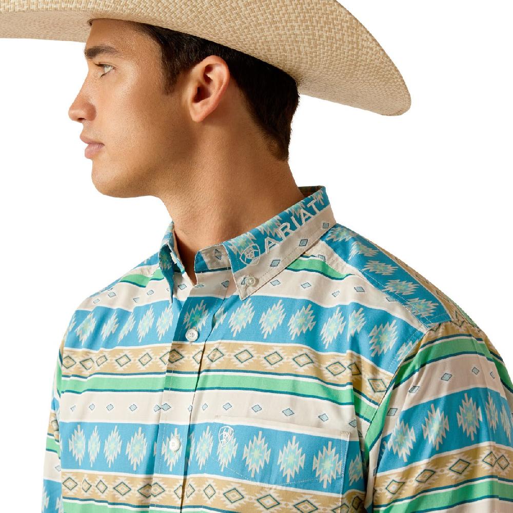 Ariat Moroccan Blue Print Team Christian Men's Long Sleeve Classic Fit Collared Button Front Shirt 10051523