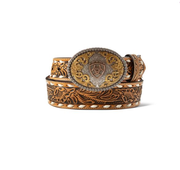 Ariat Natural Color Men's Belt with Embossed Floral Design A1043448