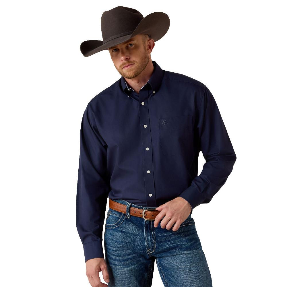 Ariat Navy Blue Men's Wrinkle Free Solid Button Front Shirt 10020330