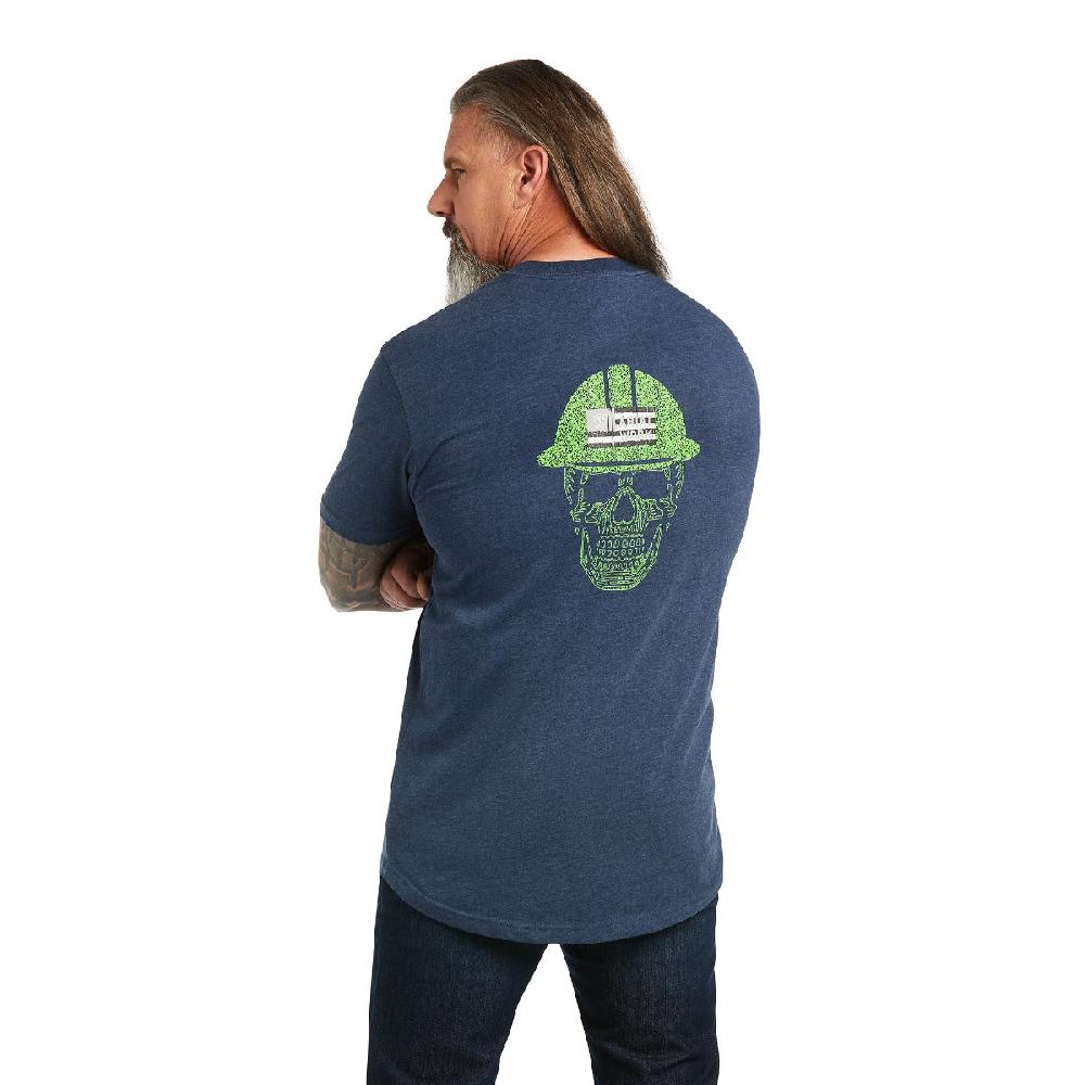 Ariat Navy Heather/Lime Rebar Cotton Strong Roughneck Men's Short Sleeve Graphic T-Shirt 10039465