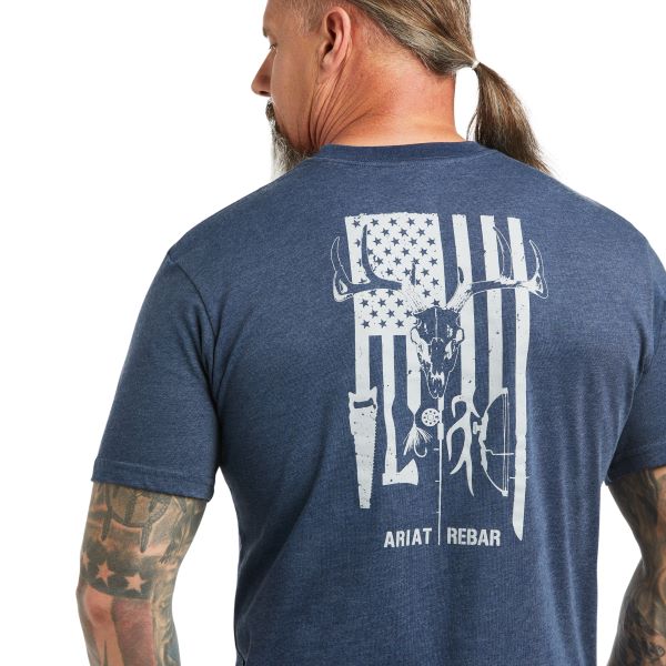 Ariat Navy Heather Rebar Cotton Strong American Outdoors Mens Tee-Shirt 10039146