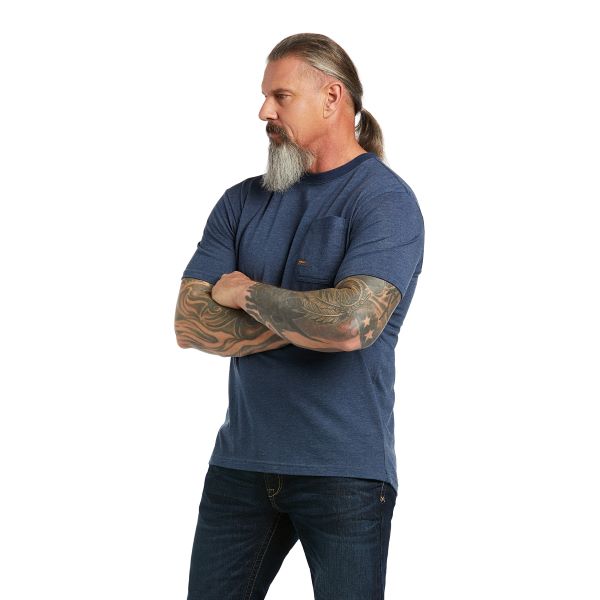 Ariat Navy Heather Rebar Cotton Strong American Outdoors Mens Tee-Shirt 10039146