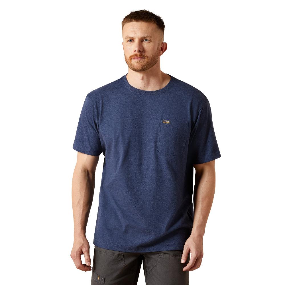 Ariat Navy Heather Rebar Cotton Strong Men's Standard Pocket T-Shirt 10054516