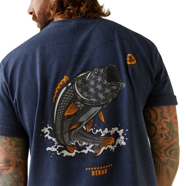 Ariat Navy Heather Rebar CottonStrong American Bass T-Shirt 10043831