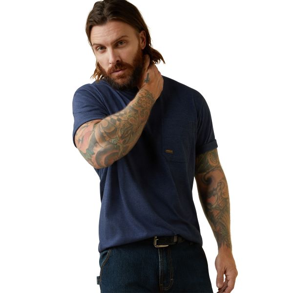 Ariat Navy Heather Rebar CottonStrong American Bass T-Shirt 10043831