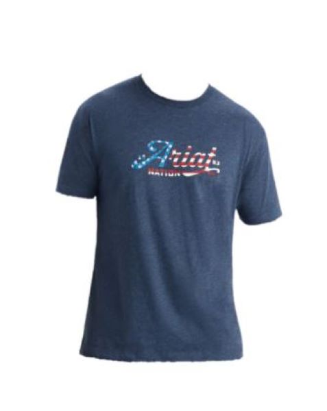 Ariat Navy Heather Script Flag Boy's Short Sleeve Tee Shirt 10042707