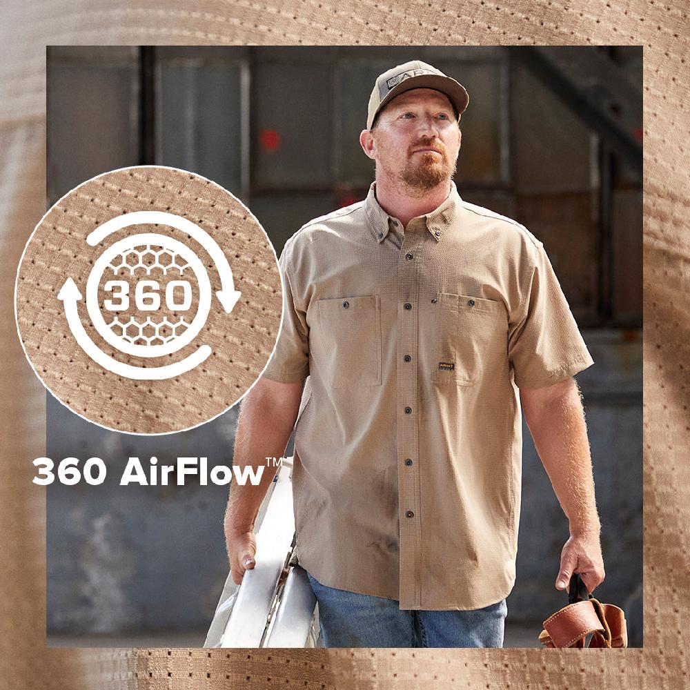 Ariat Navy Rebar Made Tough 360 Airflow Men's Collared Short Sleeve Button Front Work Shirt 10048947