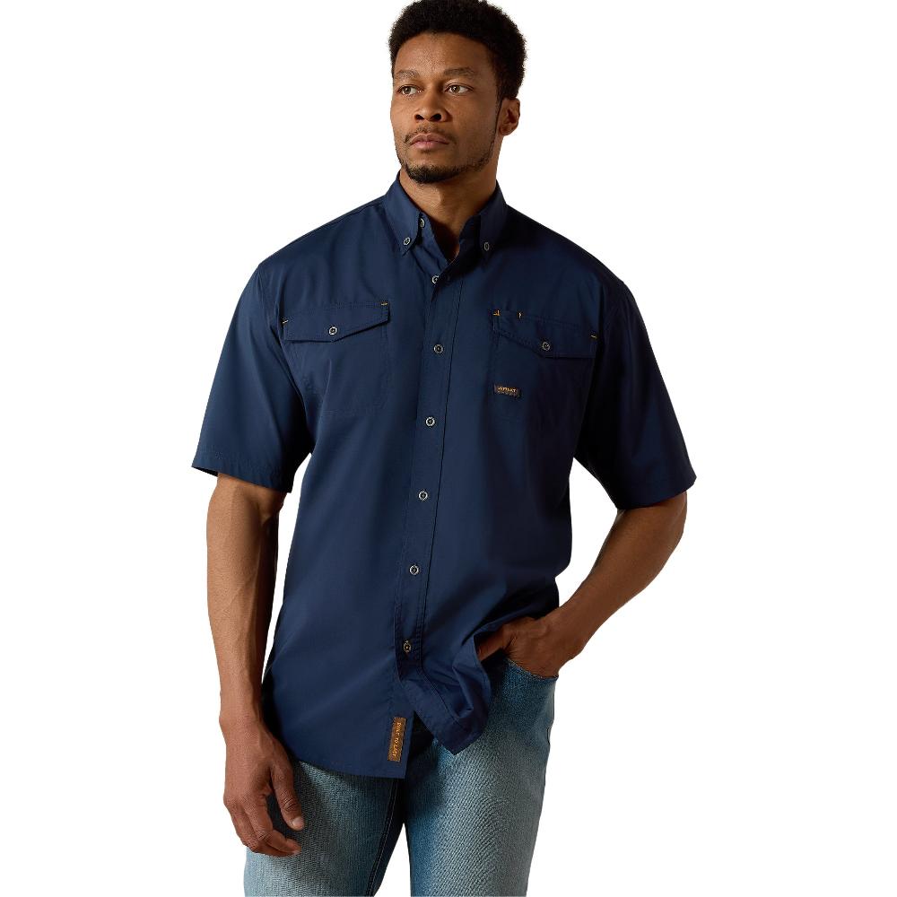 Ariat navy Rebar Made Tough VentTEK Durastretch Men's Collared Work Shirt 10025388