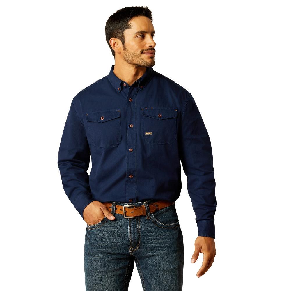 Ariat Navy Rebar Washed Twill Men's Work Shirt 10052941