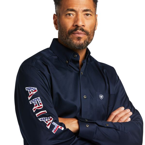 Ariat Navy/Star Stripe Team Logo Twill Classic Fit Mens Shirt 10039368