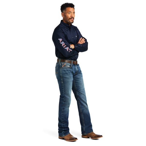 Ariat Navy/Star Stripe Team Logo Twill Classic Fit Mens Shirt 10039368