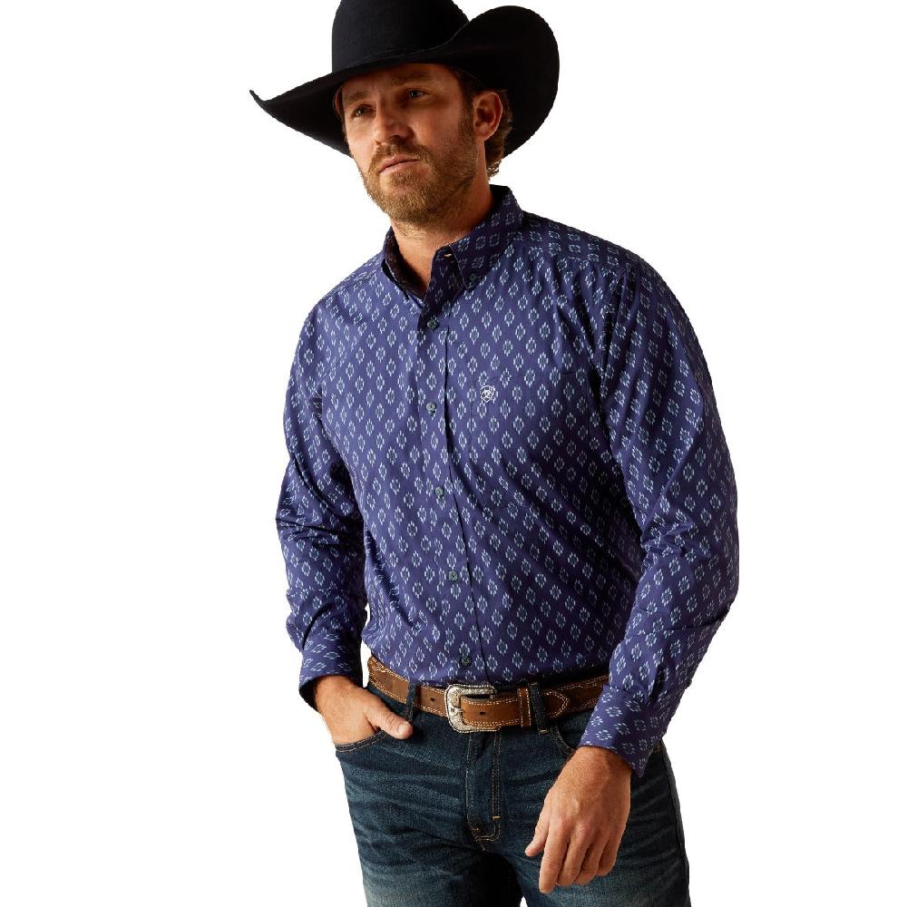 Ariat Navy with Print Cade Men's Collared Classic Fit Button Down Long Sleeve Shirt 10054085