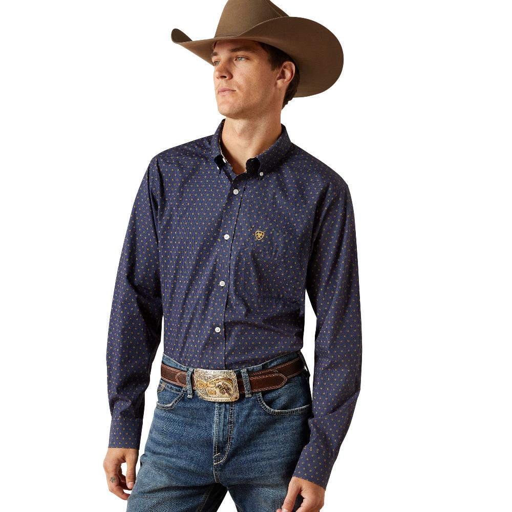 Ariat Navy Wrinkle Free Daven Men's Collared Longsleeve Fitted Shirt 10062199