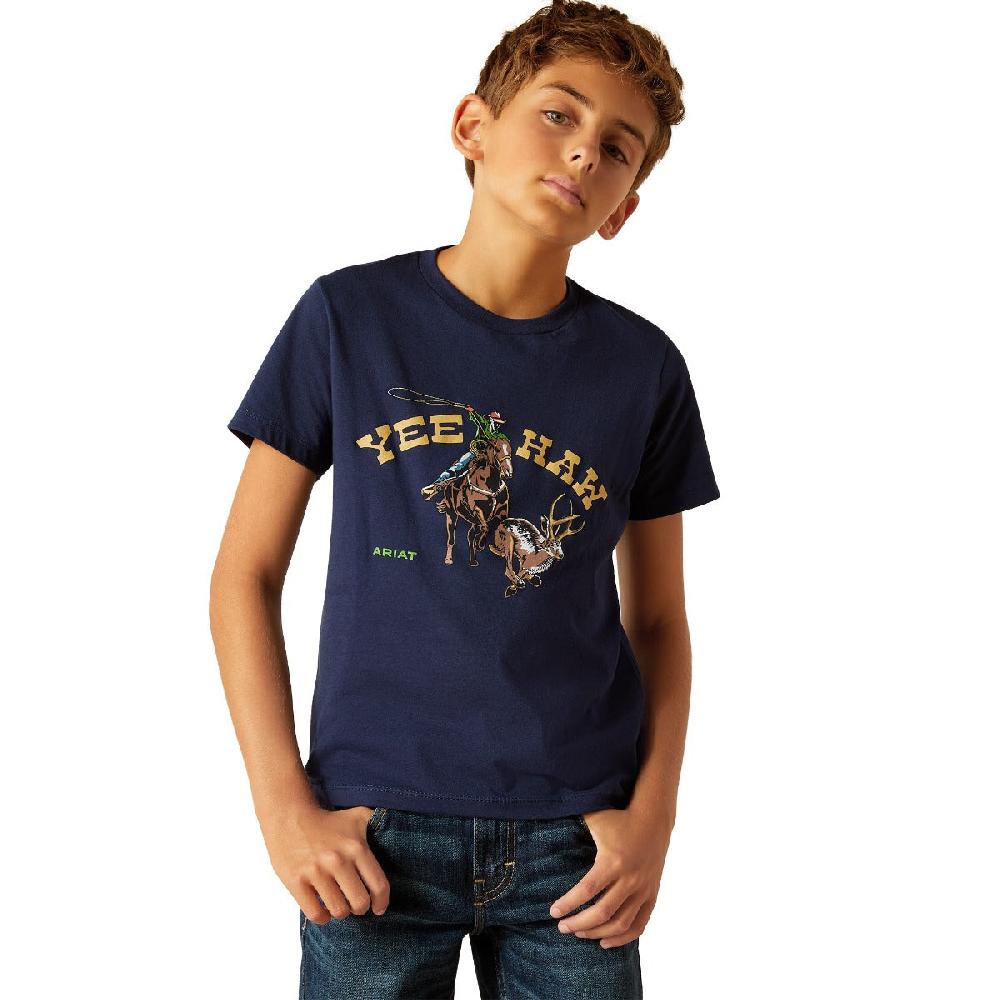 Ariat Navy Yeehaw Boys Short Sleeve Tee Shirt 10051430