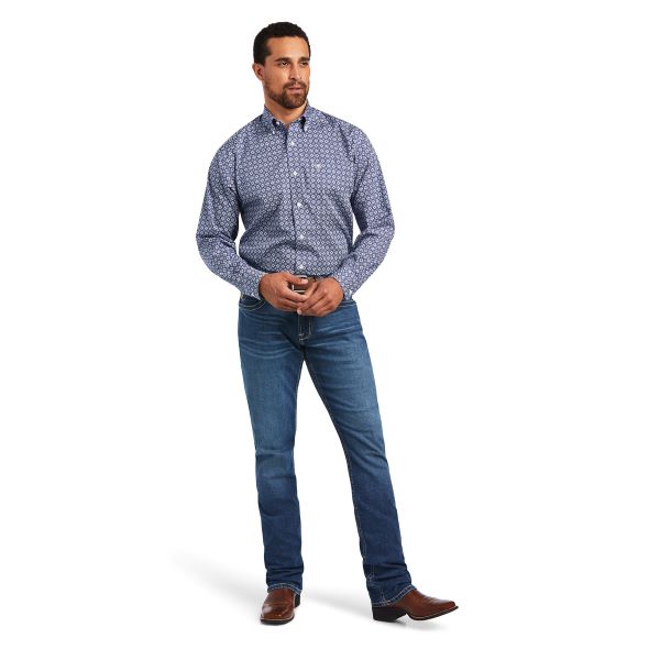 Ariat Nocturnal Blue Ernest Wrinkle Free Mens Classic Print Shirt 10040727