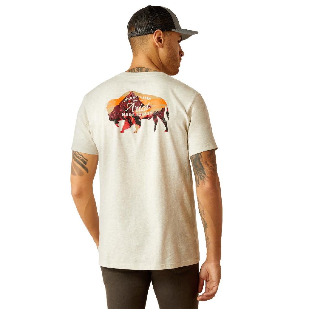 Ariat Oatmeal Heather Bison Landscape Men's Tee Shirt 10052571