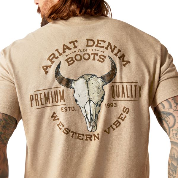 Ariat Oatmeal Heather Bison Skull Men's Graphic Tee Shirt 10047613