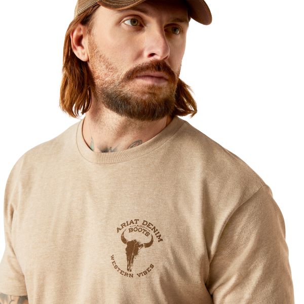 Ariat Oatmeal Heather Bison Skull Men's Graphic Tee Shirt 10047613