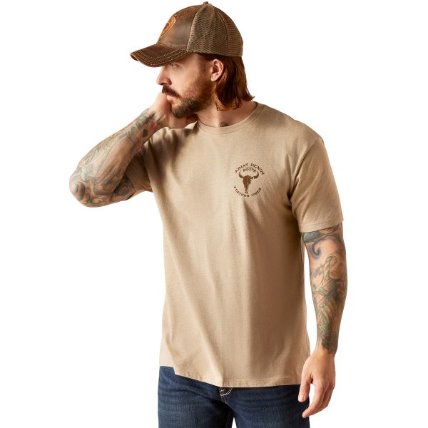 Ariat Oatmeal Heather Bison Skull Men's Graphic Tee Shirt 10047613