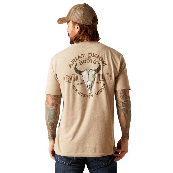 Ariat Oatmeal Heather Bison Skull Men's Graphic Tee Shirt 10047613