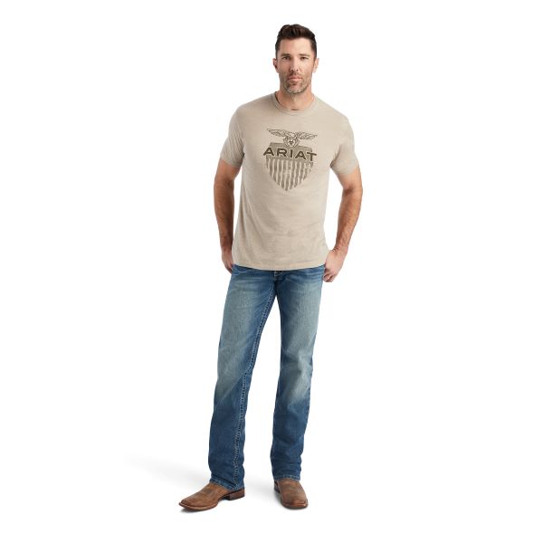 Ariat Oatmeal Heather Diamond Shield Men's Short Sleeve Tee Shirt 10042767