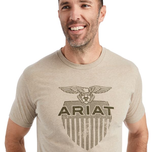Ariat Oatmeal Heather Diamond Shield Men's Short Sleeve Tee Shirt 10042767