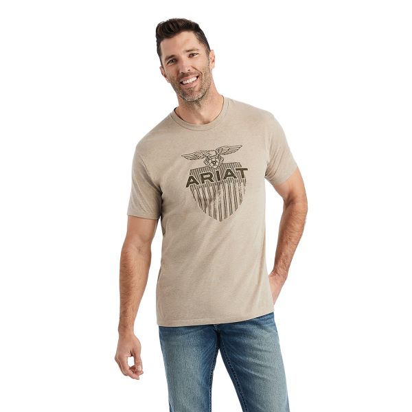 Ariat Oatmeal Heather Diamond Shield Men's Short Sleeve Tee Shirt 10042767