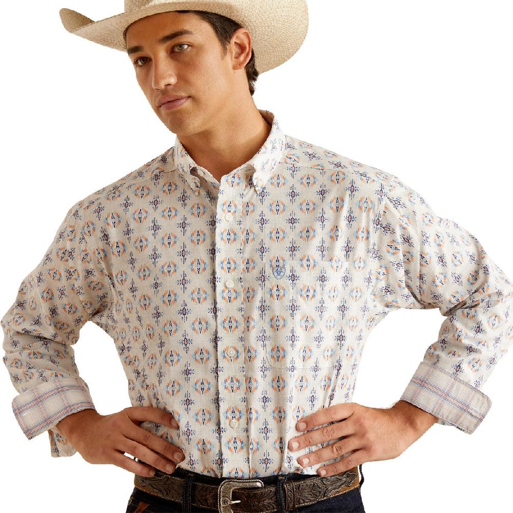 Ariat Oatmeal With Print Wrinkle Free Remington Classic Fit Men's Longsleeve Collared Shirt 10048366