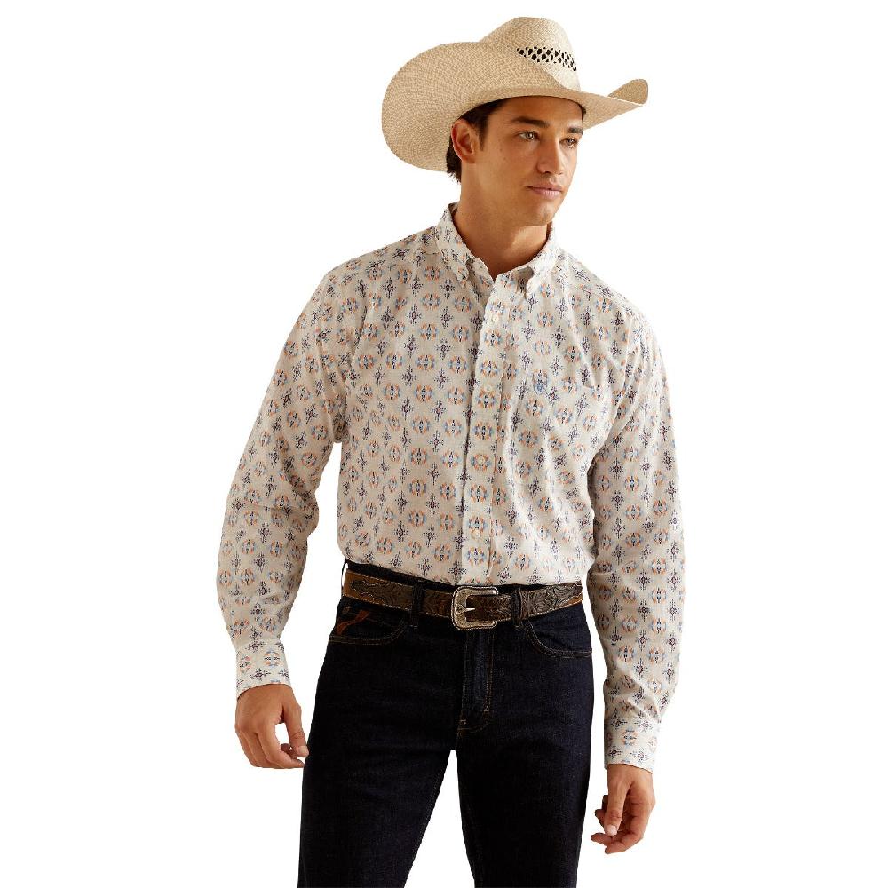 Ariat Oatmeal with Print Wrinkle Free Remington Classic Fit Men's Longsleeve Collared Shirt 10048366