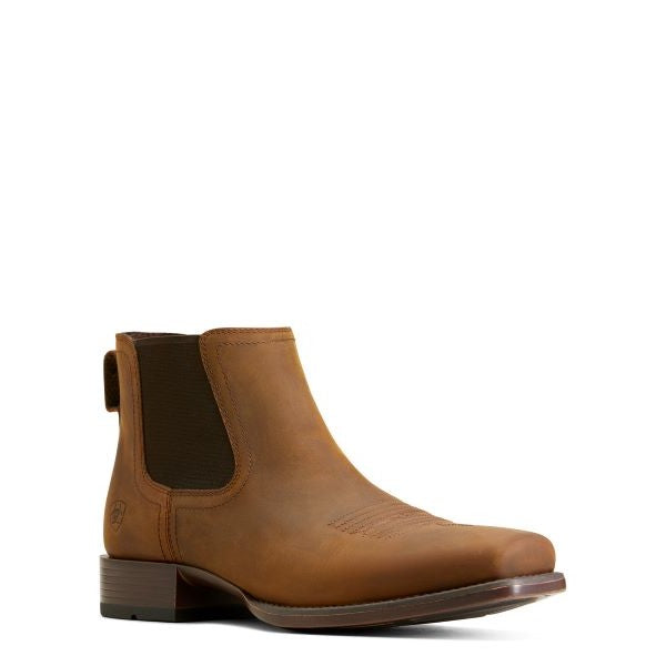 Ariat Oily Distressed Tan Booker 6 inch Leather Ultra Square Toe Men's Ankle Boots 10046985