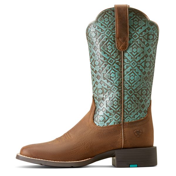 Ariat Old Earth/Turquoise Blanket Emboss Round Up Wide Square Toe Women's Boots 10046882