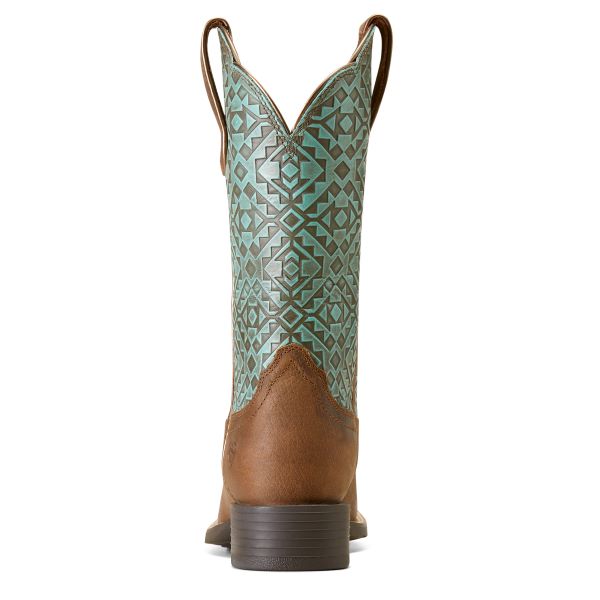 Ariat Old Earth/Turquoise Blanket Emboss Round Up Wide Square Toe Women's Boots 10046882