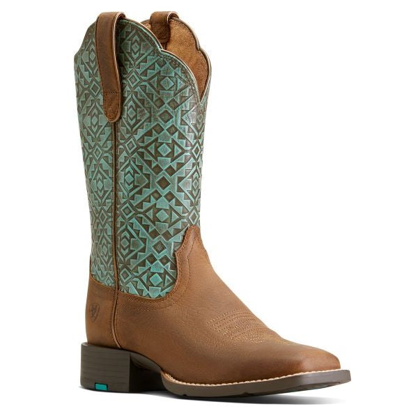 Ariat Old Earth/Turquoise Blanket Emboss Round Up Wide Square Toe Women's Boots 10046882