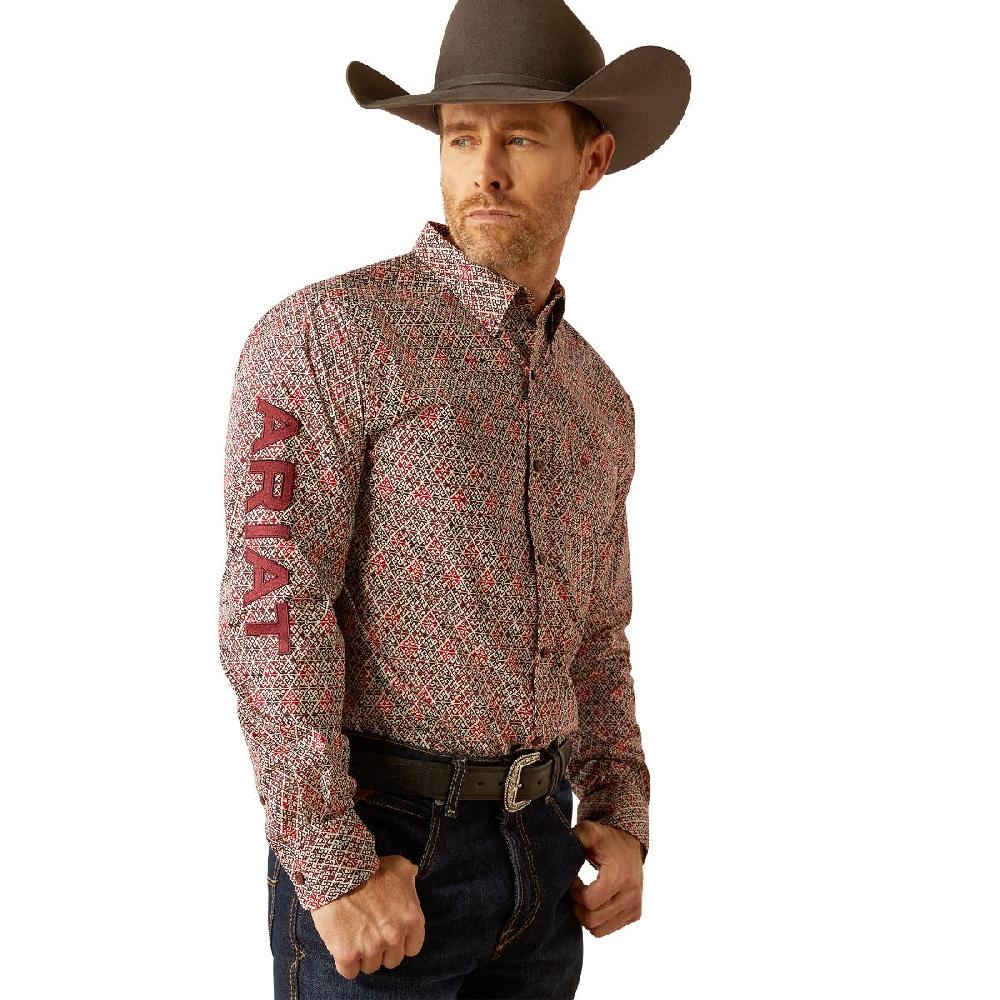 Ariat Omega Red Burgundy Team Logo Men's Long Sleeve Shirt 10054053