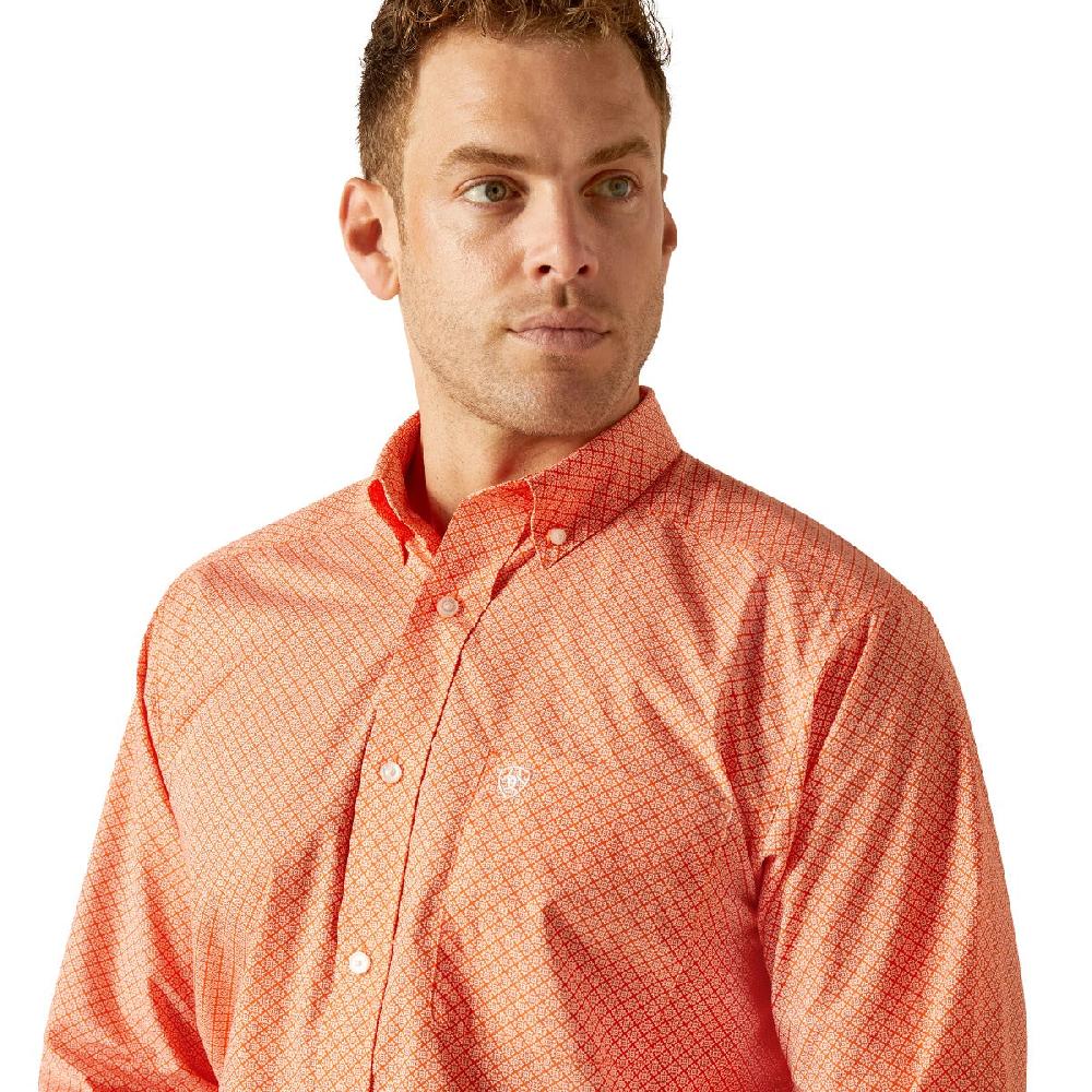 Ariat Orange With Print Rory Men's Collared Classic Fit Longsleeve Button Down Shirt 10051514