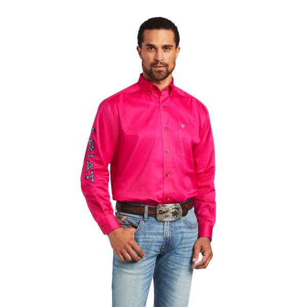 Ariat Passion Pink/Leather Tool Team Logo Twill Classic Fit Mens Shirt 10040656