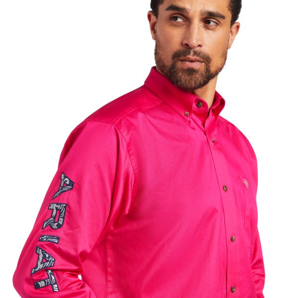 Ariat Passion Pink/Leather Tool Team Logo Twill Classic Fit Mens Shirt 10040656