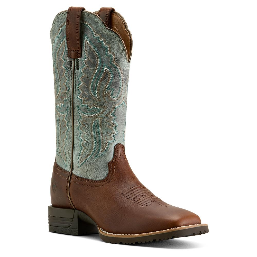 Ariat Peanut/Worn Denim Hybrid Ranchwork Women's Wide Square Toe Western Boots 10064003