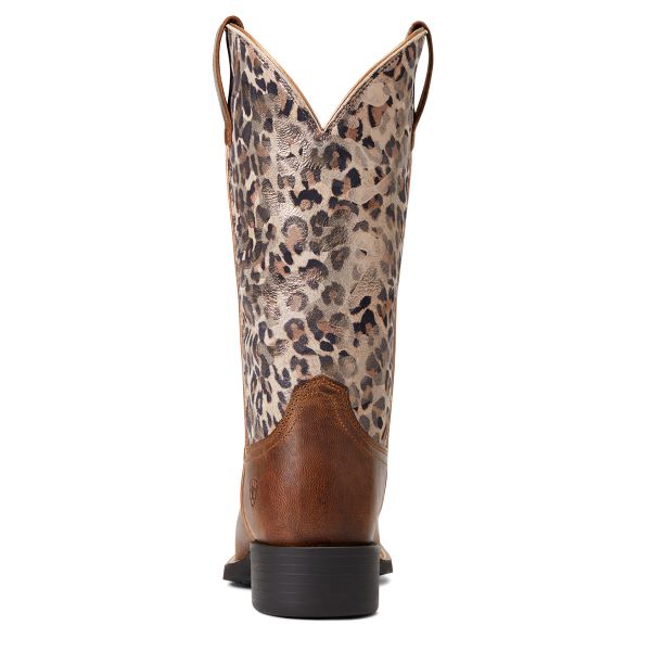 Ariat Pearl Brown With Leopard Print Top Round Up Wide Square Toe Womens Western Boots 10040363