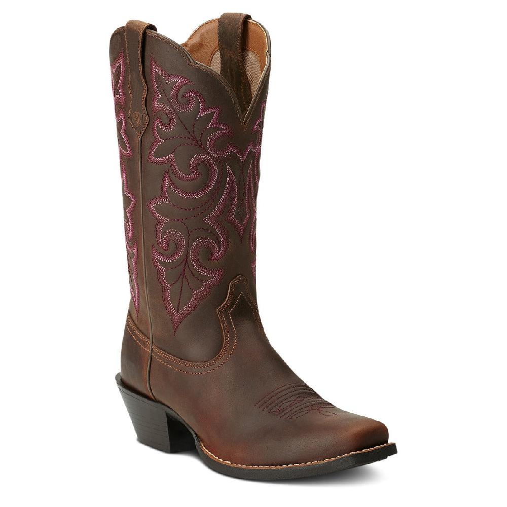 Ariat Powder Brown Round Up 11inch Contrast Stitched Shaft Square Toe Women's Western Boots 10014172