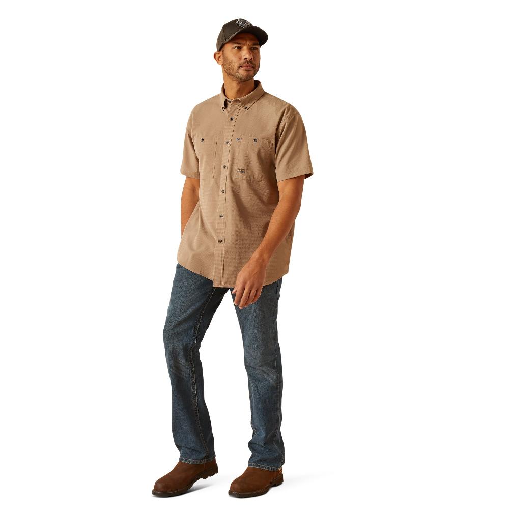 Ariat Rebar Khaki Rebar Made Tough 360 Airflow Men's Collared Short Sleeve Button Front Work Shirt 10048948