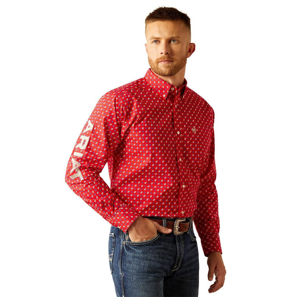 Ariat Red/Beige with Print Team Fallon Men's Classic Fit Collared Longsleeve Button Front Shirt 10058961