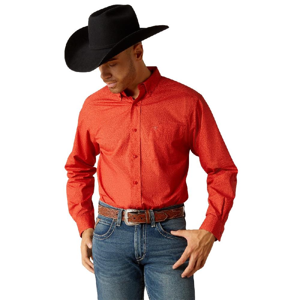 Ariat Red Geo Print Russell Classic Fit Men's Collared Longsleeve Button Down Shirt 10052360