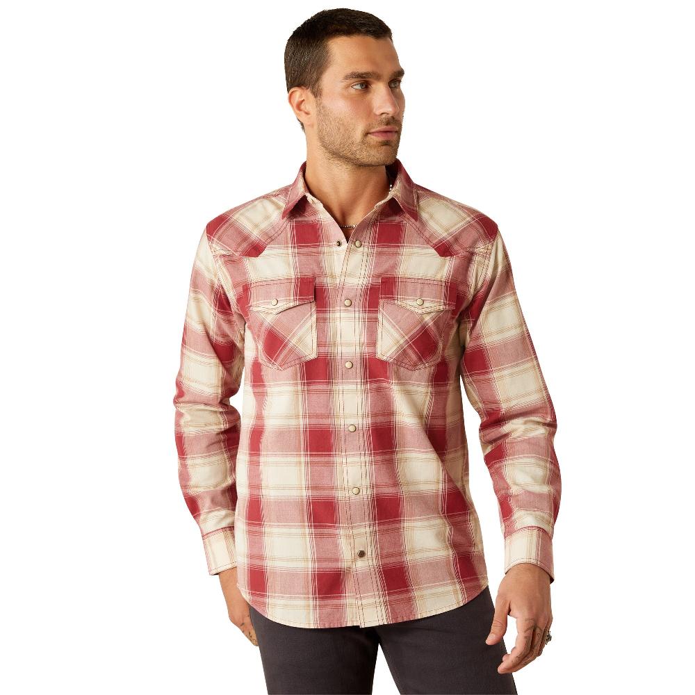 Ariat Red Plaid Men's Hardwick Retro Fit Longsleeve Collared Shirt 10054706